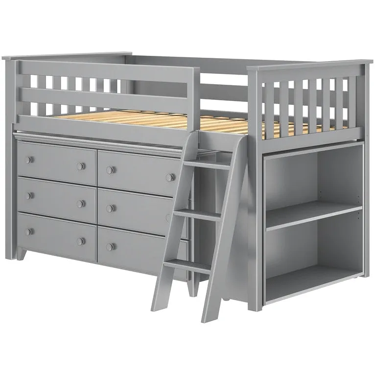 Jackpot Deluxe Windsor Twin Storage Loft Bed with Dresser   Bookcase
