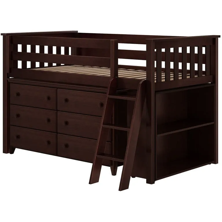 Jackpot Deluxe Windsor Twin Storage Loft Bed with Dresser   Bookcase