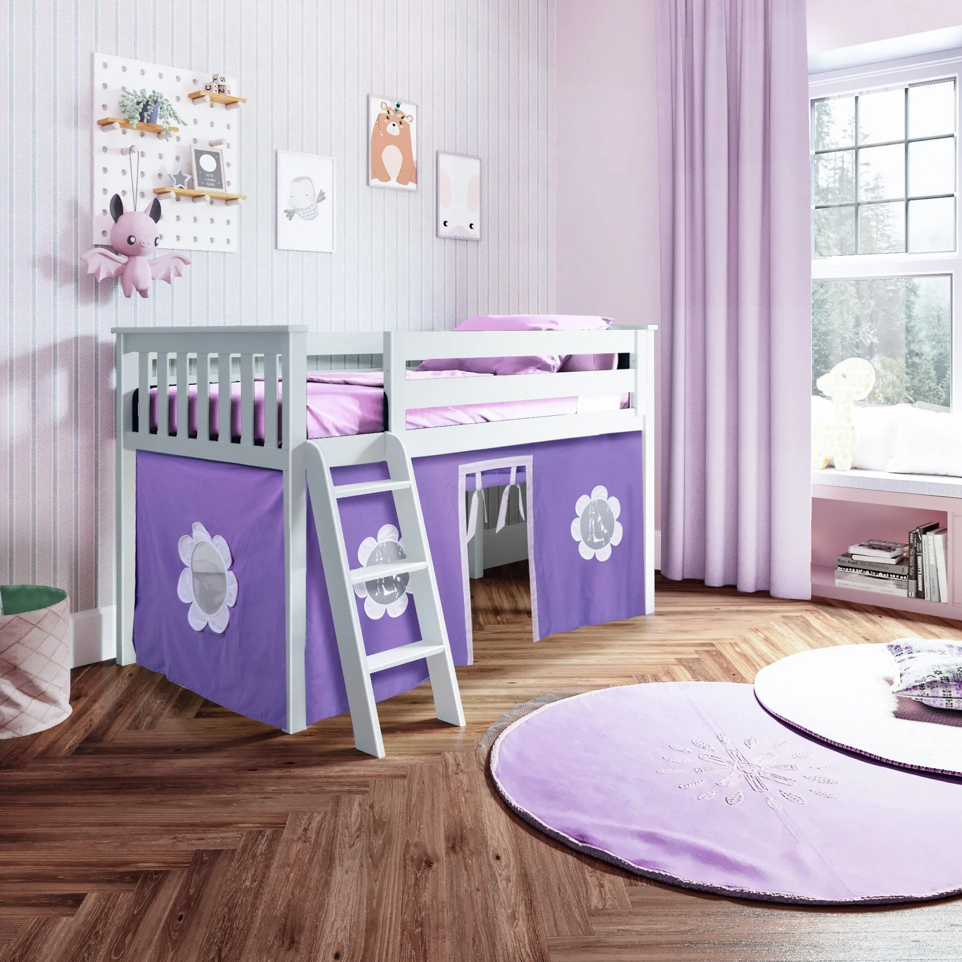 Jackpot Deluxe York Twin Play Loft with Purple/White Curtain