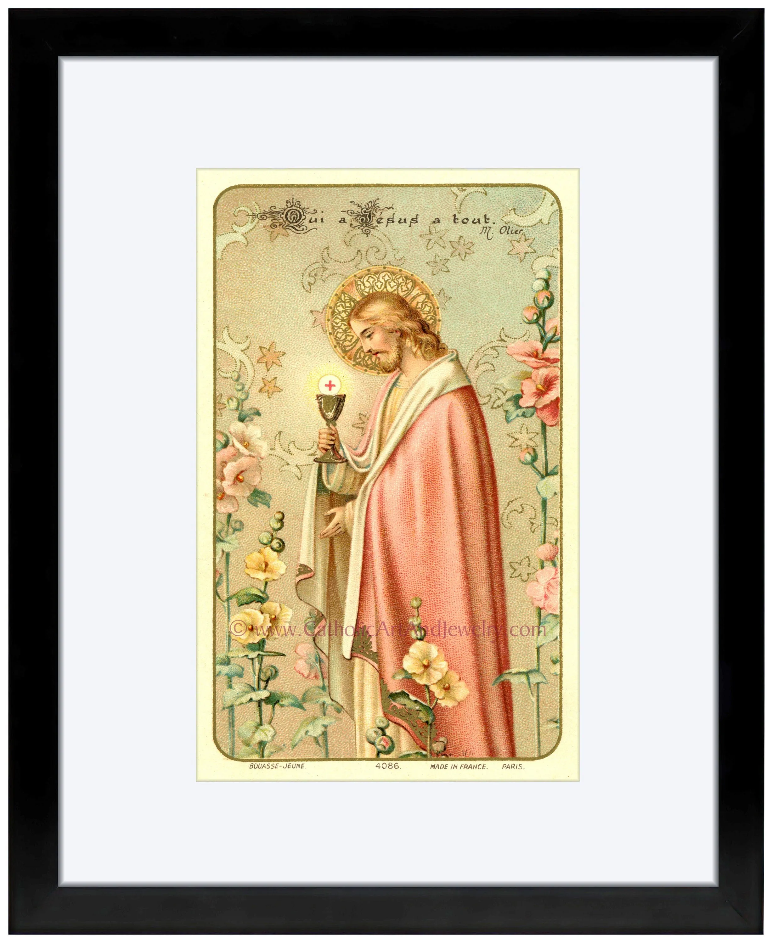 Jesus Holding the Eucharist– Bouasse-Jeune / First Communion Gift / Vintage Catholic Art Print – Archival Quality – Catholic Wall Art