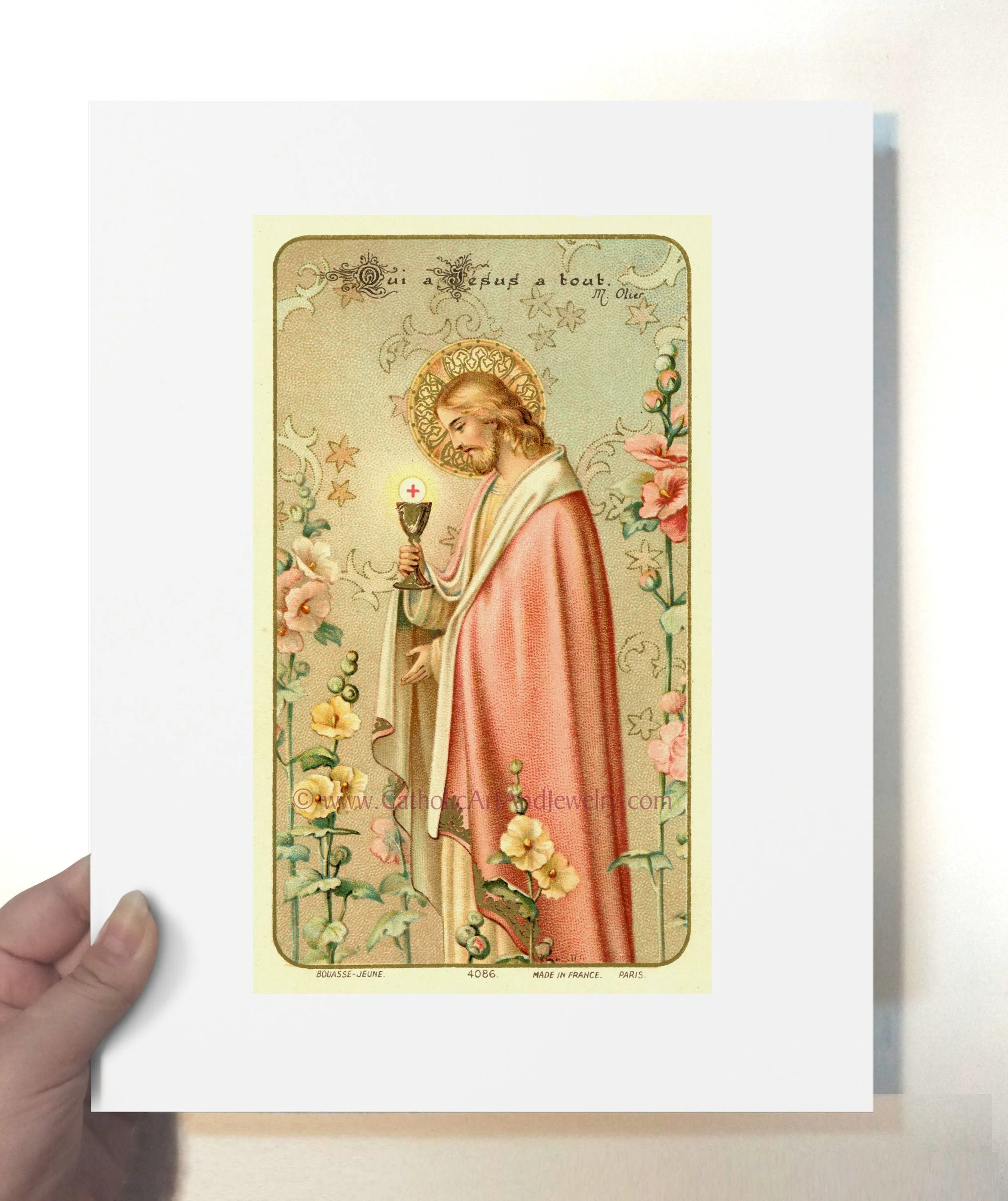 Jesus Holding the Eucharist– Bouasse-Jeune / First Communion Gift / Vintage Catholic Art Print – Archival Quality – Catholic Wall Art