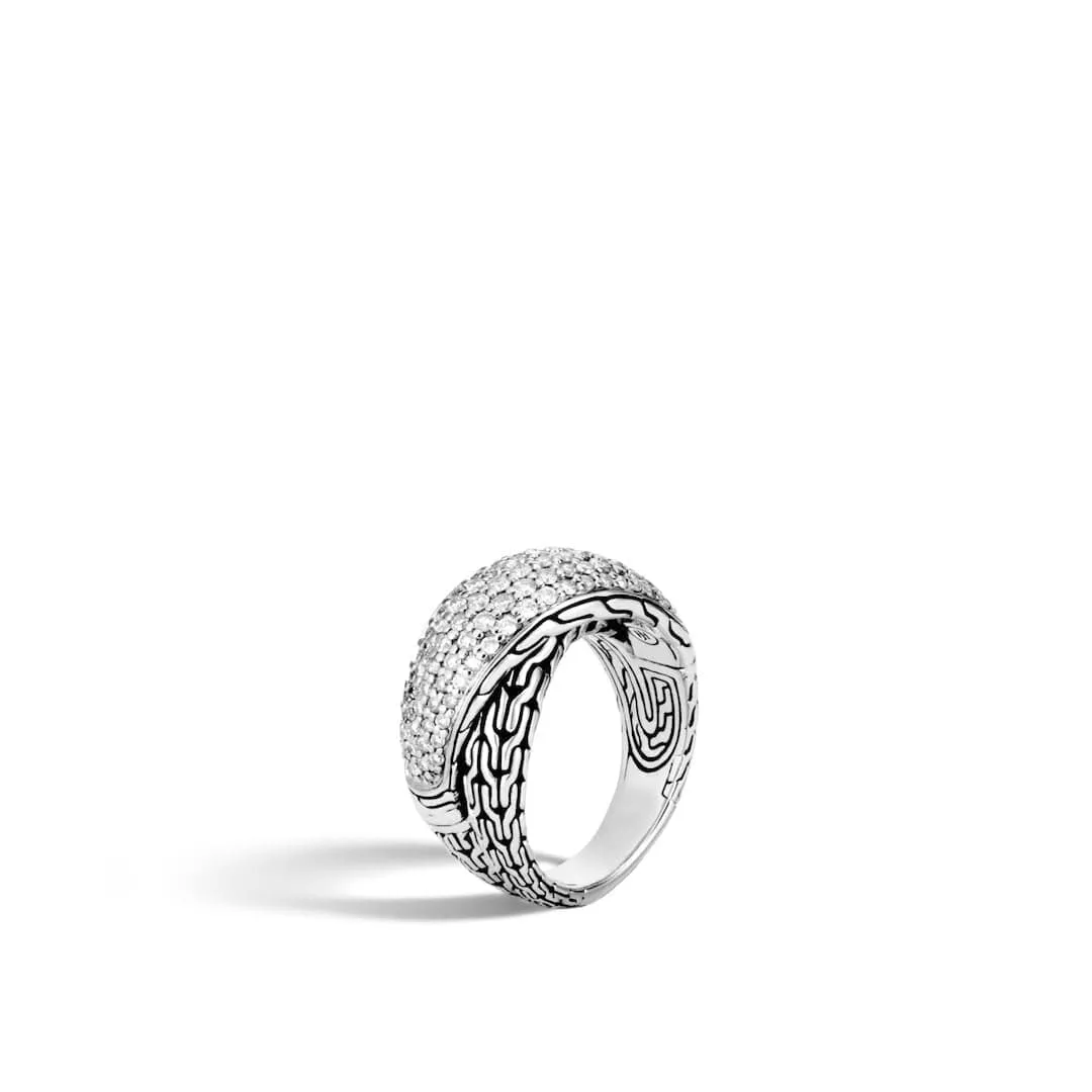 John Hardy Silver and Diamond Classic Chain Overlap Ring