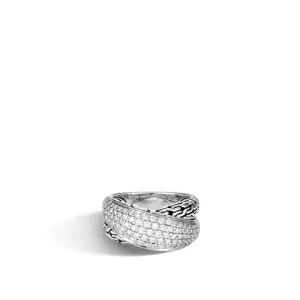 John Hardy Silver and Diamond Classic Chain Overlap Ring