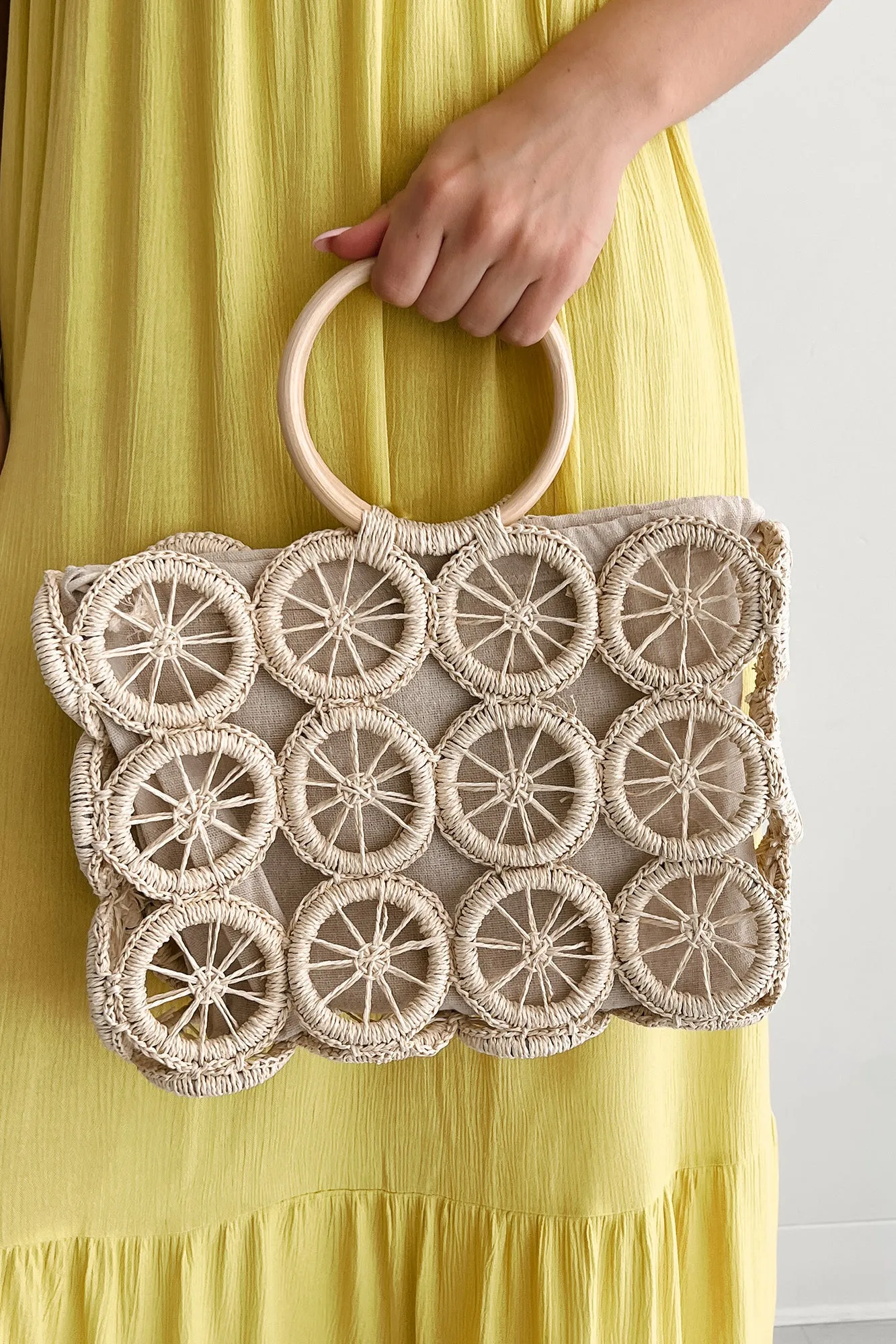 Keep It Real Wooden Woven Straw Handbag (Ivory)