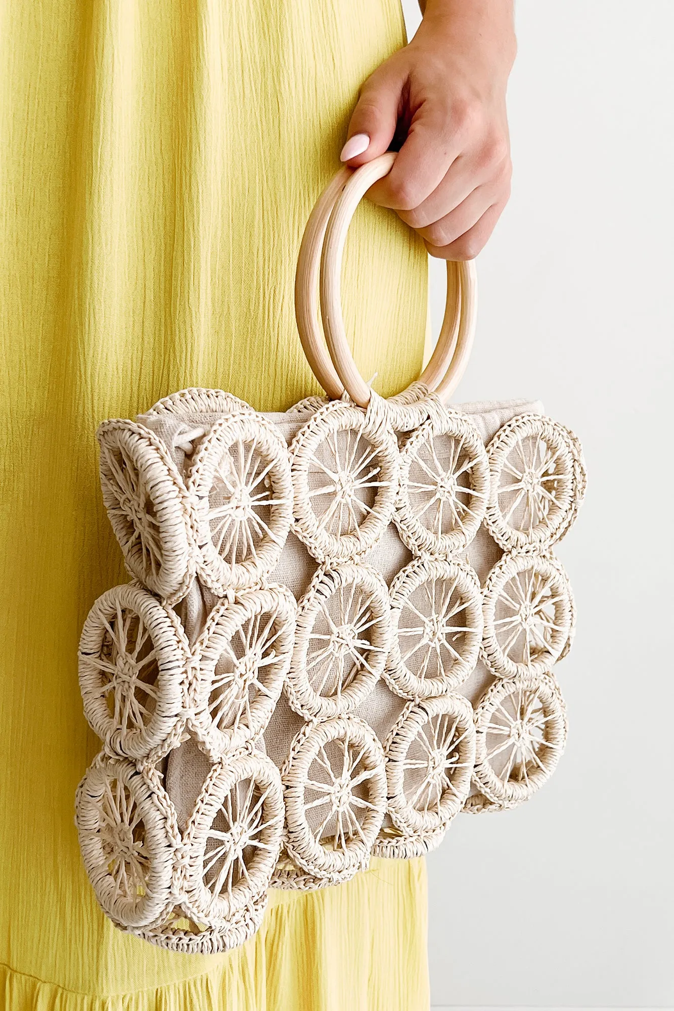 Keep It Real Wooden Woven Straw Handbag (Ivory)