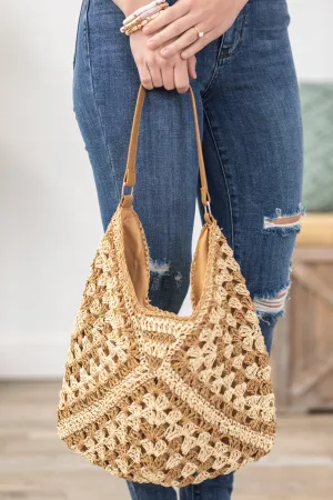 Khaki Stripe Boho Straw Woven Bag