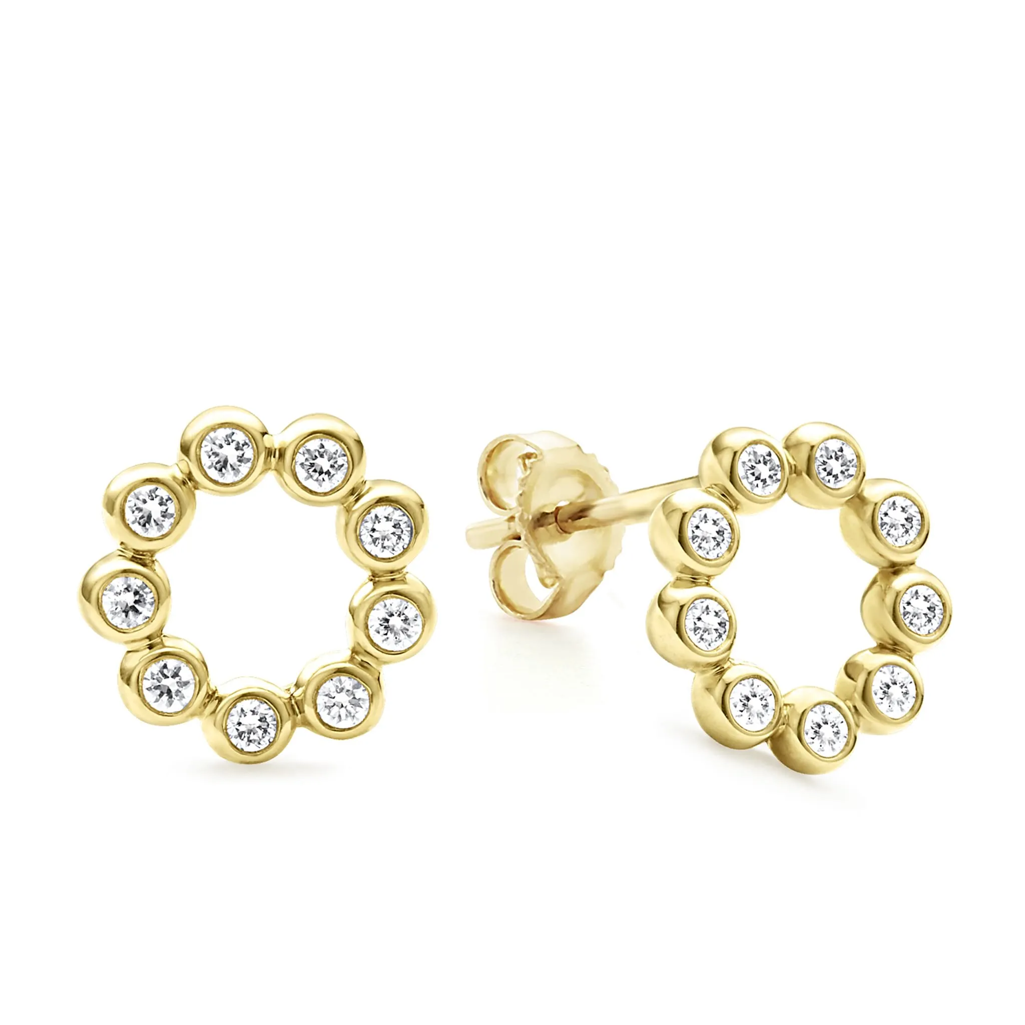 KSL 18K Gold Circle Diamond Stud Earrings