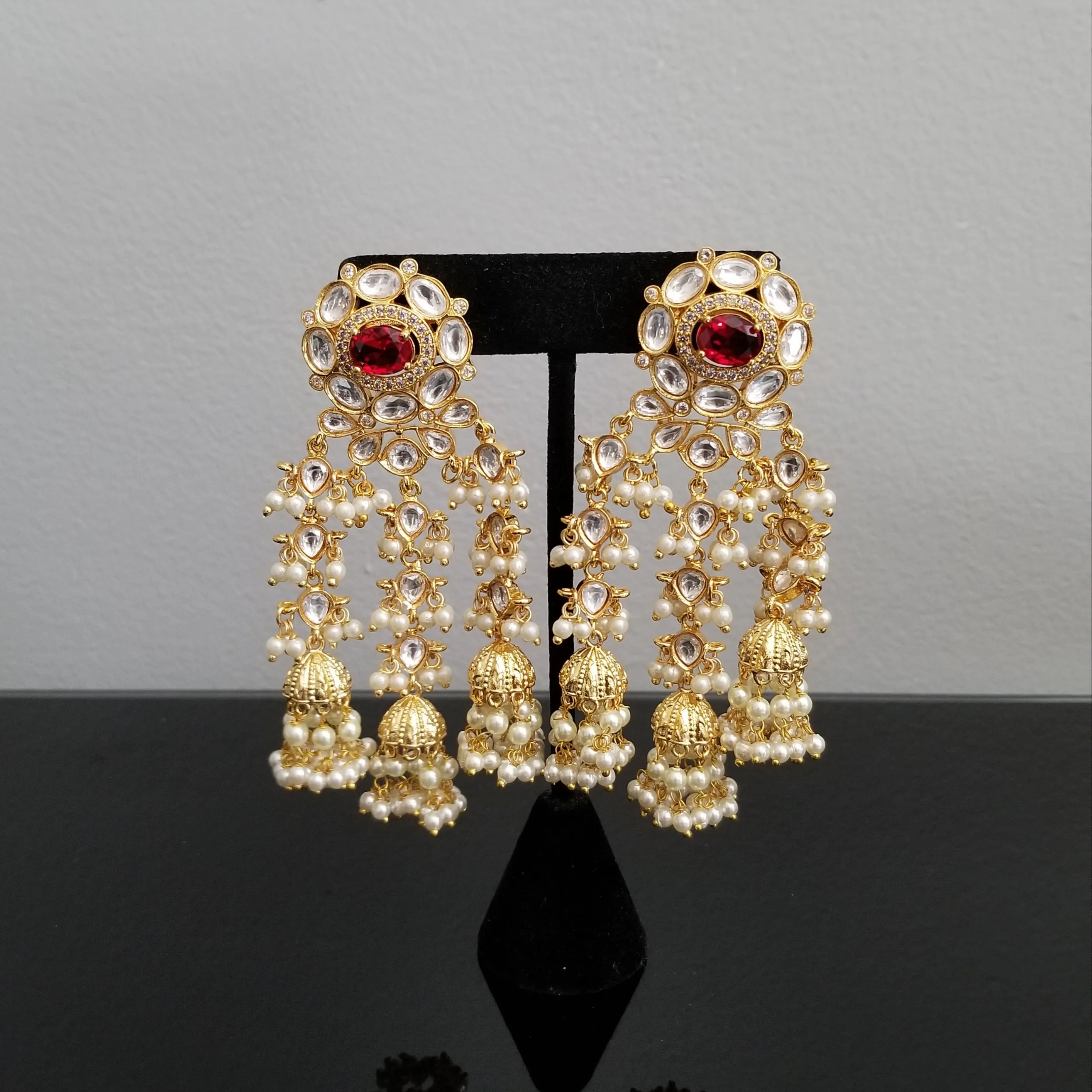 Kundan Long Earrings With Tassel Jhumkas