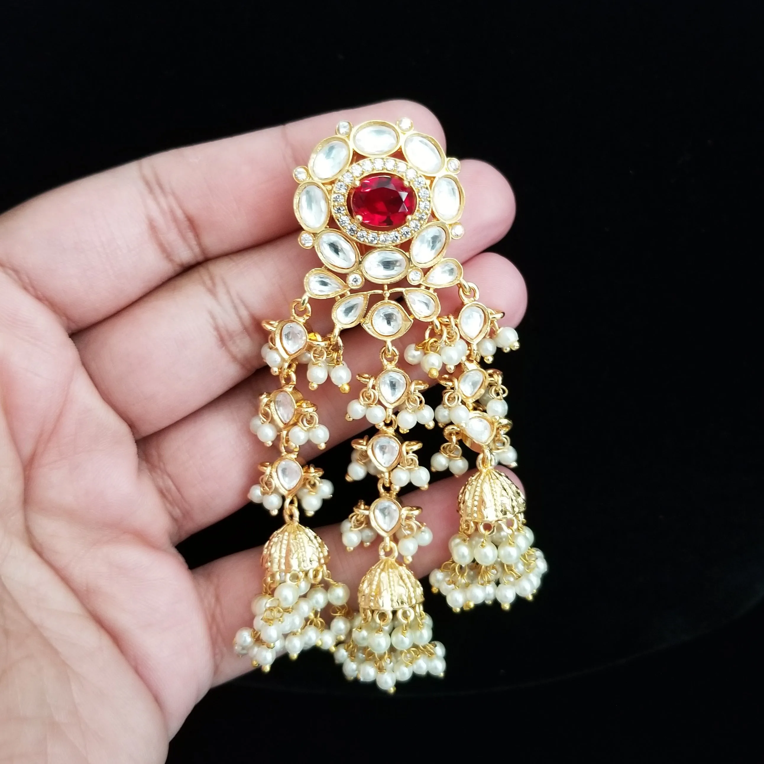 Kundan Long Earrings With Tassel Jhumkas