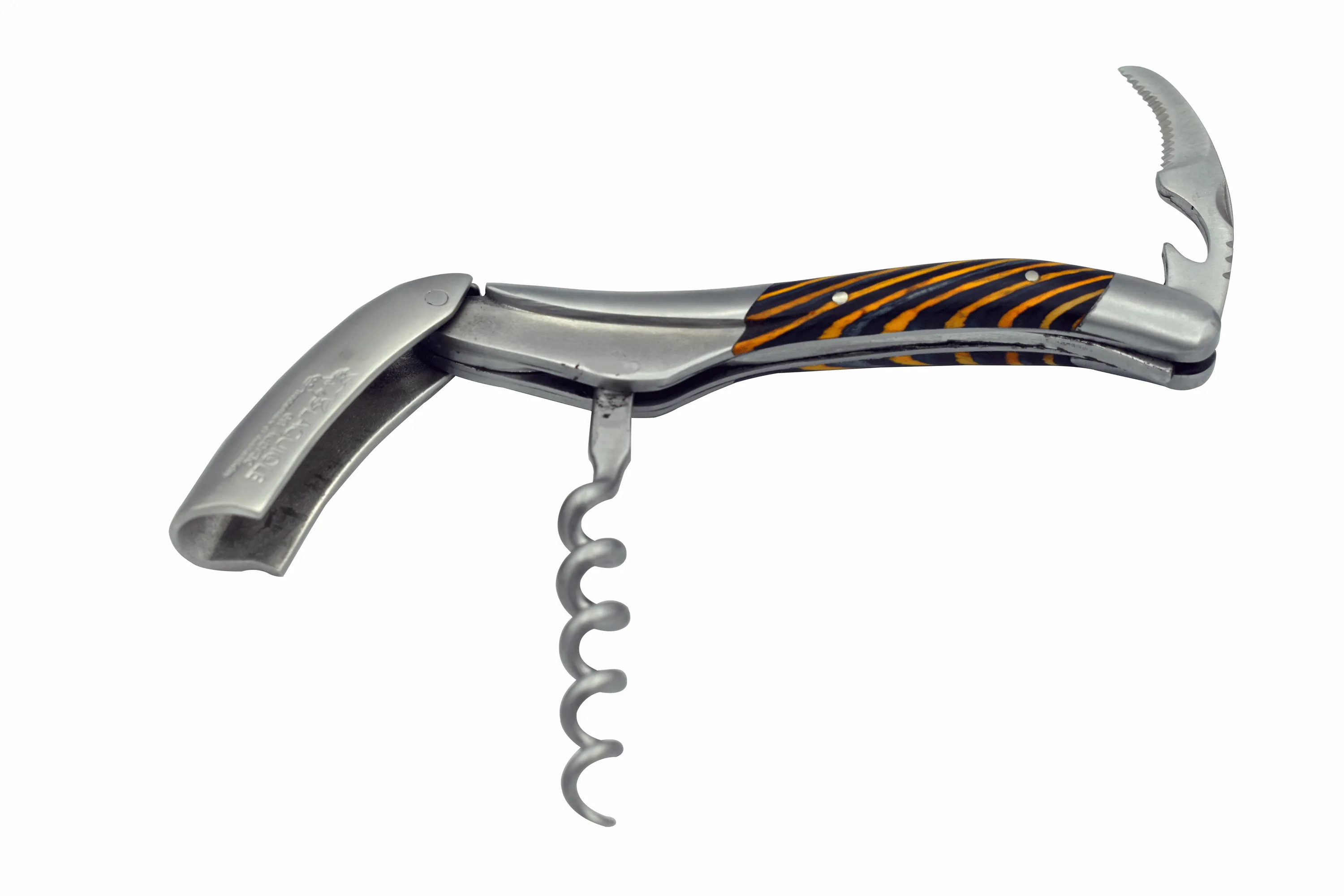 Laguiole en Aubrac Sommelier Waiter's Corkscrew with Samba Wood & Yellow Veins Handle, Brushed Bolster