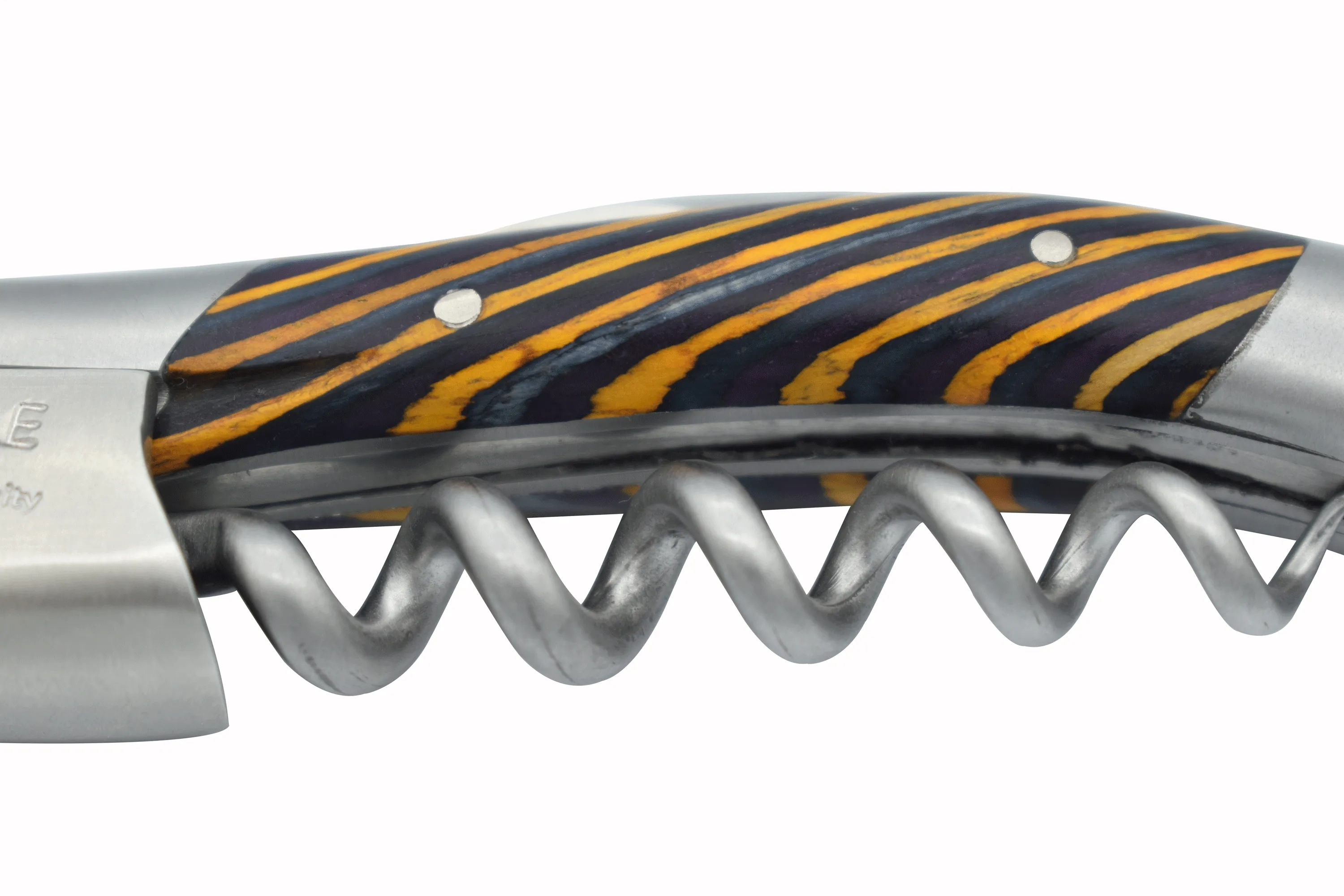Laguiole en Aubrac Sommelier Waiter's Corkscrew with Samba Wood & Yellow Veins Handle, Brushed Bolster