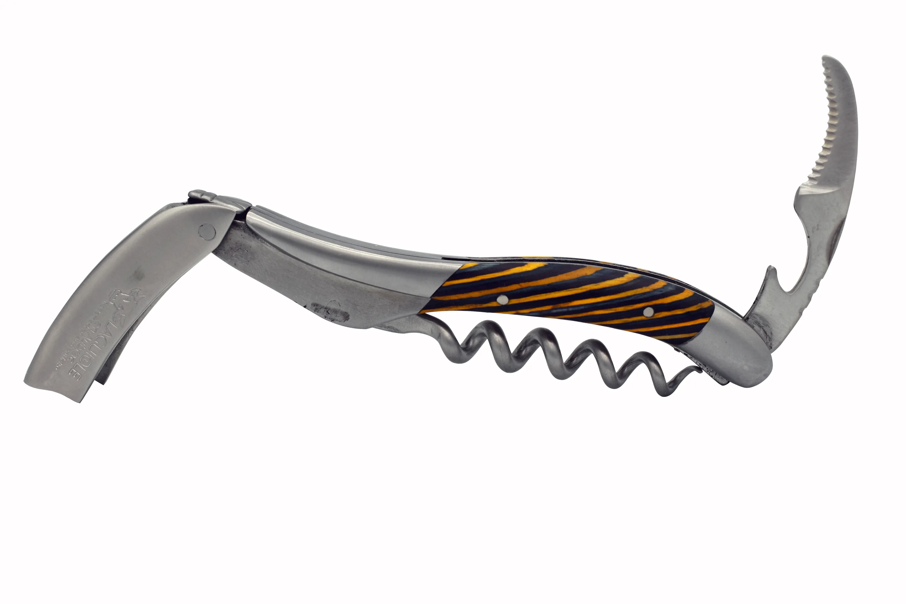 Laguiole en Aubrac Sommelier Waiter's Corkscrew with Samba Wood & Yellow Veins Handle, Brushed Bolster