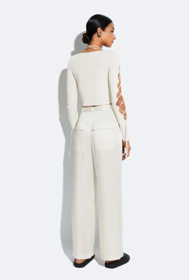 LAPOINTE Satin Relaxed Pleated Pant- Cream