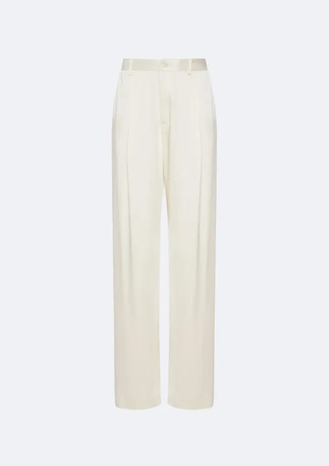LAPOINTE Satin Relaxed Pleated Pant- Cream