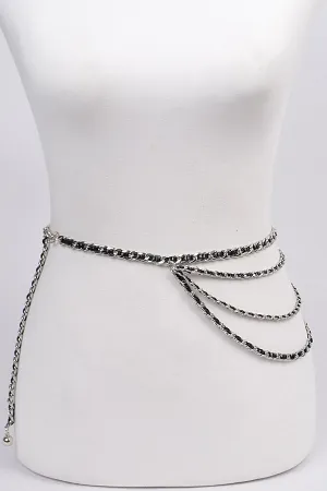 Layered Woven Chain Belt- Silver