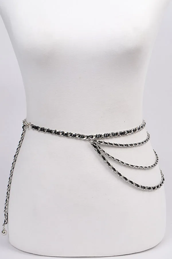 Layered Woven Chain Belt- Silver