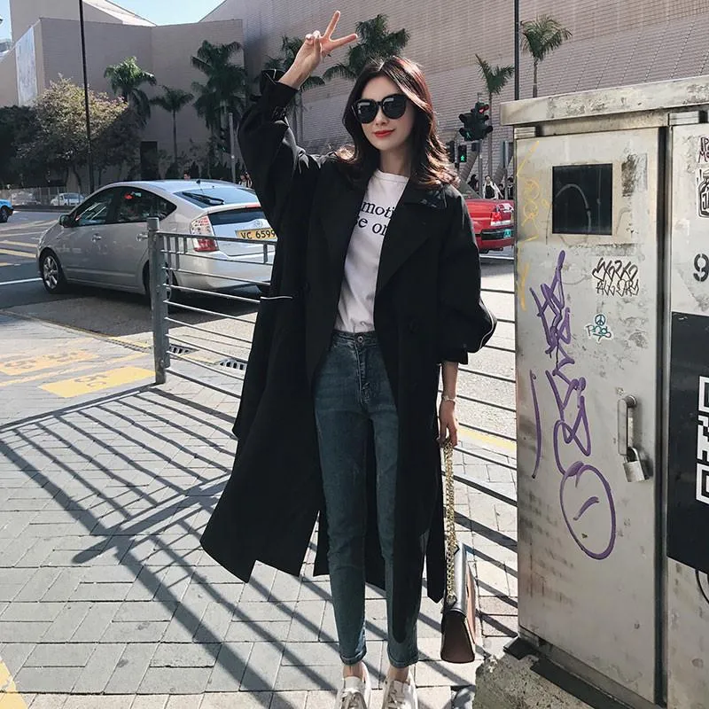 Leisure Black Women Long Trenchcoat