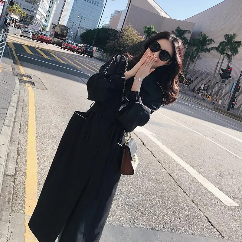 Leisure Black Women Long Trenchcoat