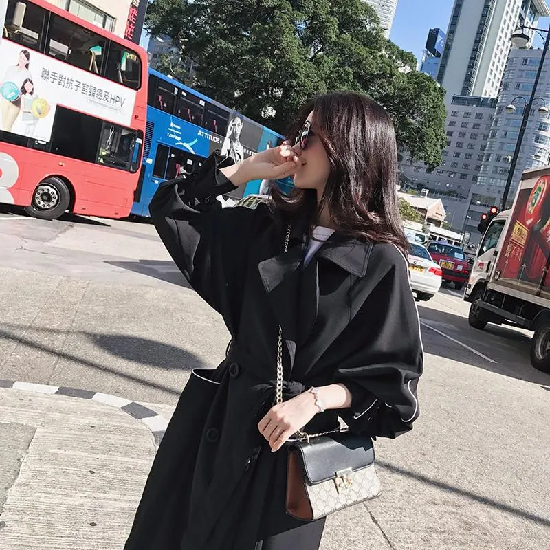 Leisure Black Women Long Trenchcoat