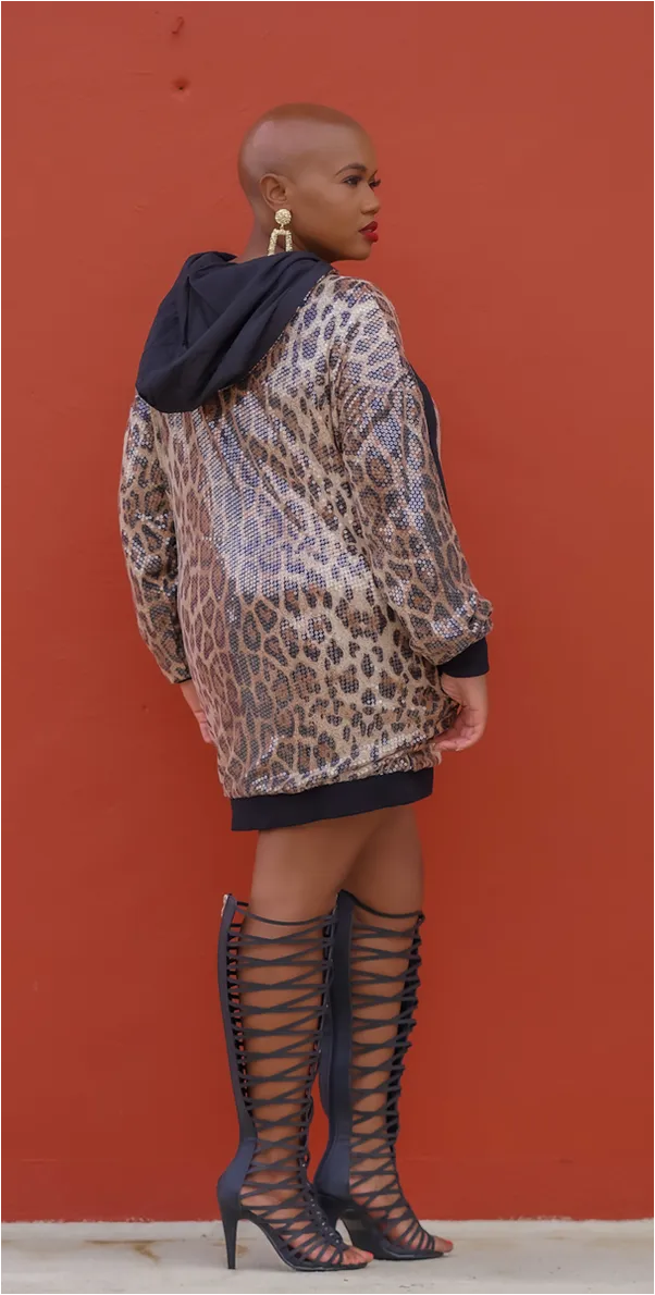 Leopard Sequin Hoodie (Dress or Top)