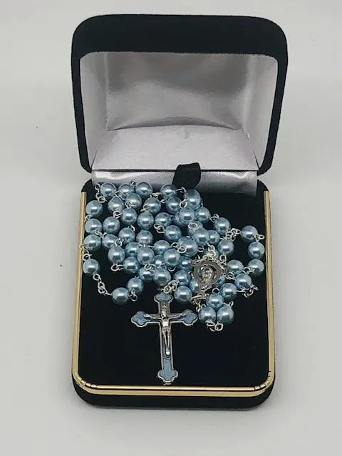 Light Blue Rosary Blue Enamel Cross (5MM)