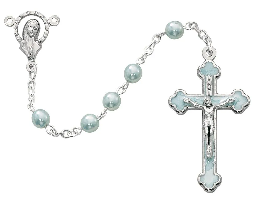 Light Blue Rosary Blue Enamel Cross (5MM)