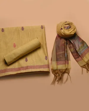 Light Yellow Chanderi Blend Jamdani Woven Unstitched Suit Fabric Set With Chanderi Blend Woven Dupatta
