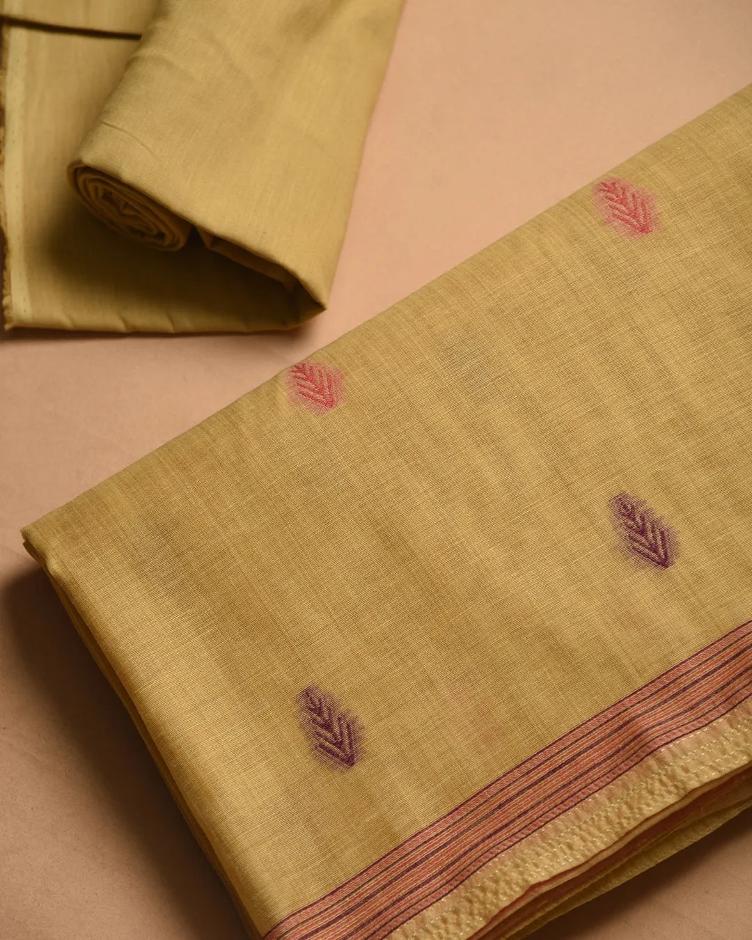 Light Yellow Chanderi Blend Jamdani Woven Unstitched Suit Fabric Set With Chanderi Blend Woven Dupatta