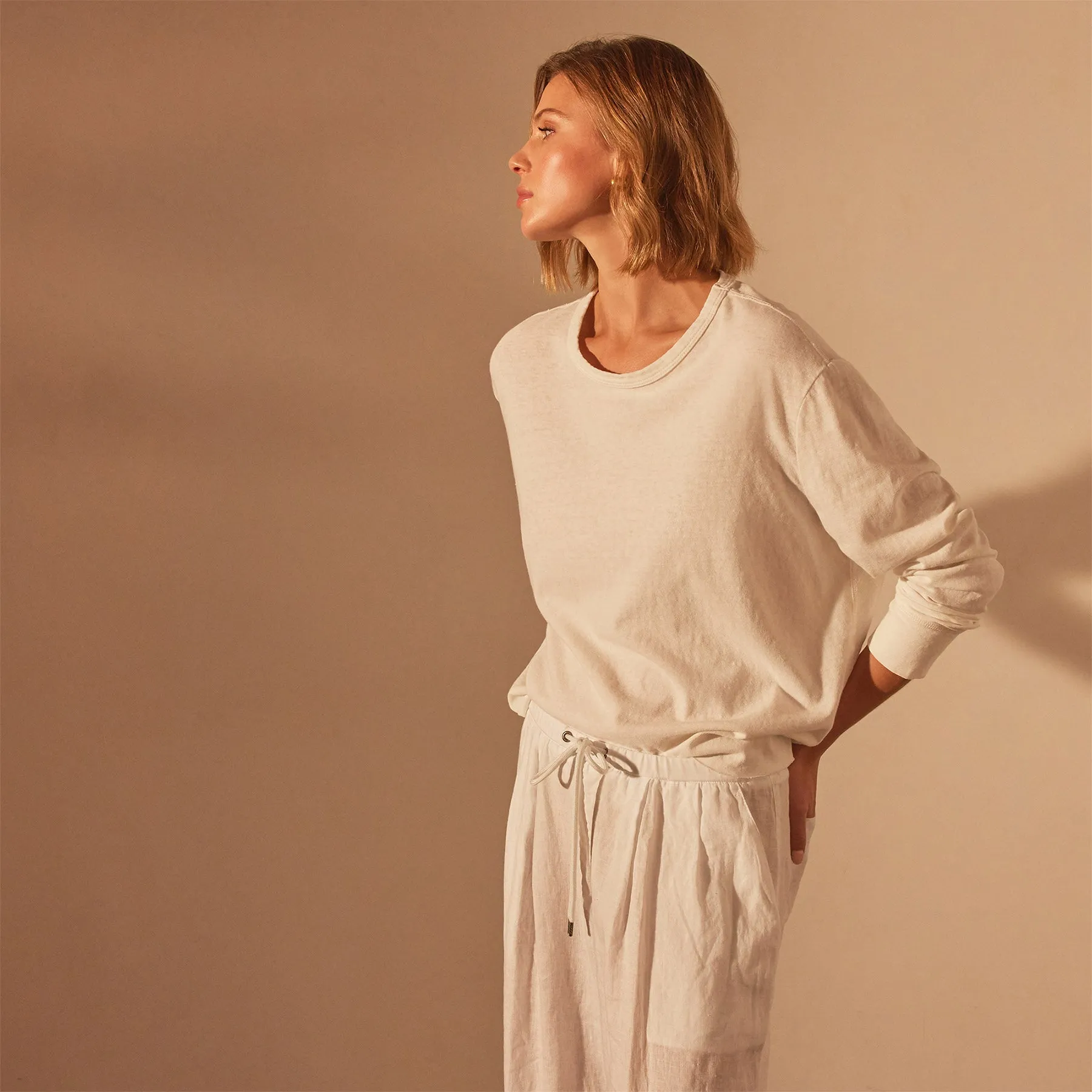 Long Sleeve Boxy Tee - White