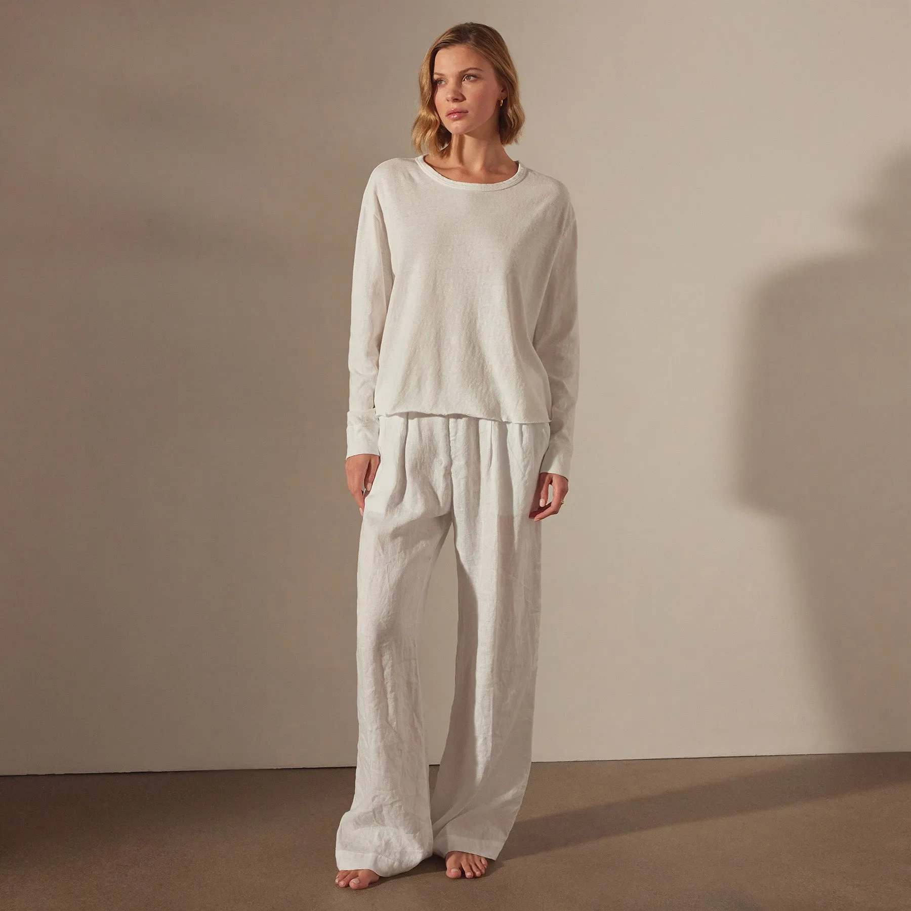 Long Sleeve Boxy Tee - White