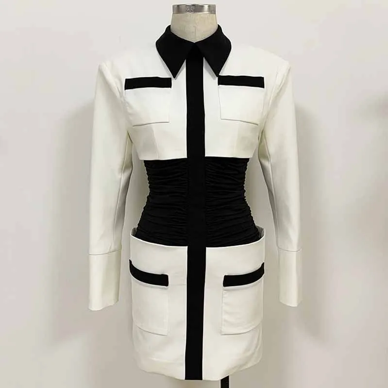 Long Sleeves Collar Colorblock Bodycon Pencil Mini Dress