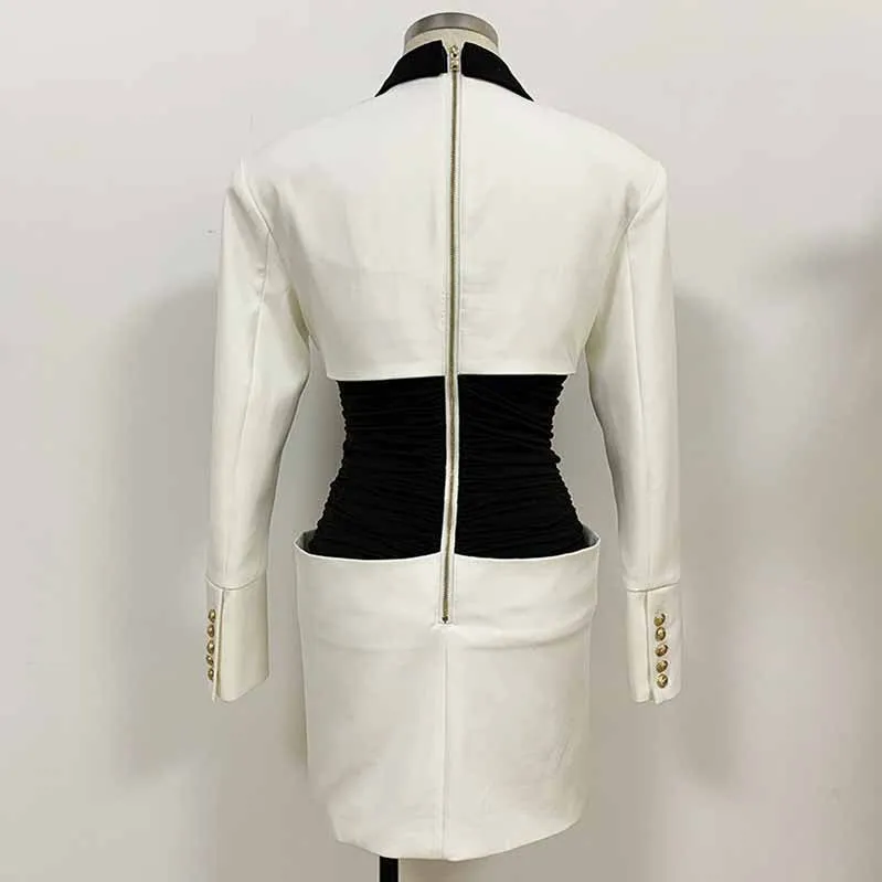 Long Sleeves Collar Colorblock Bodycon Pencil Mini Dress
