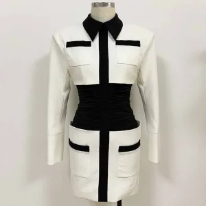 Long Sleeves Collar Colorblock Bodycon Pencil Mini Dress
