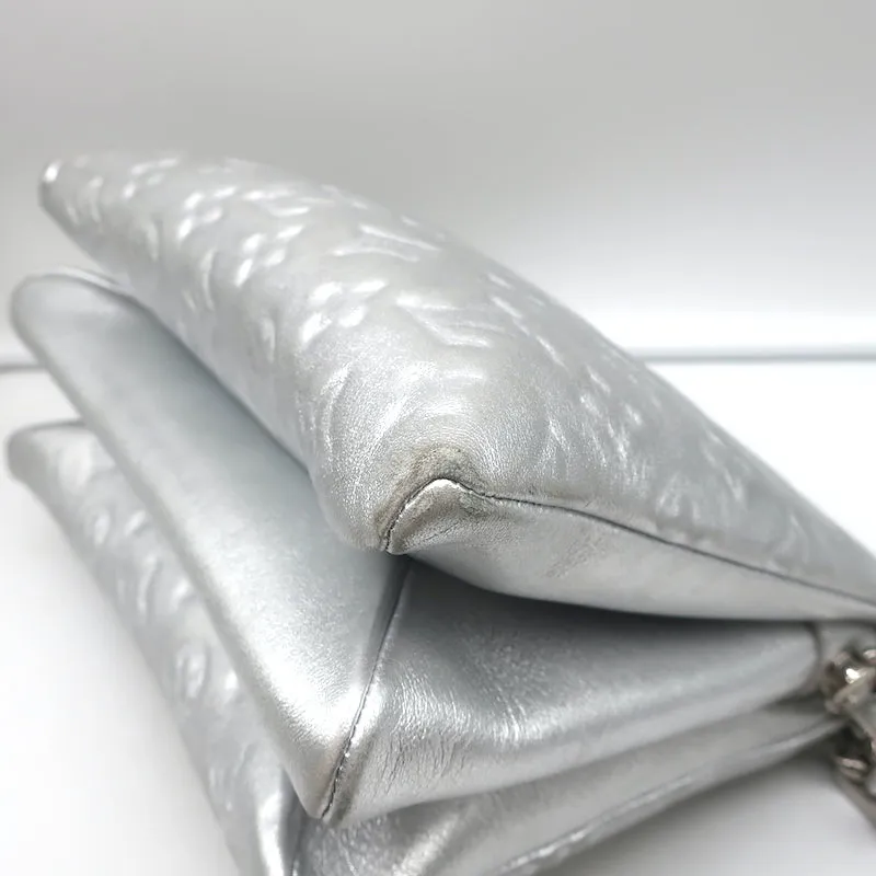 Louis Vuitton Coussin PM Shoulder Bag Silver Monogram Embossed Leather Crossbody