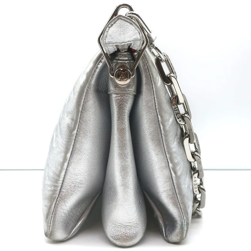 Louis Vuitton Coussin PM Shoulder Bag Silver Monogram Embossed Leather Crossbody