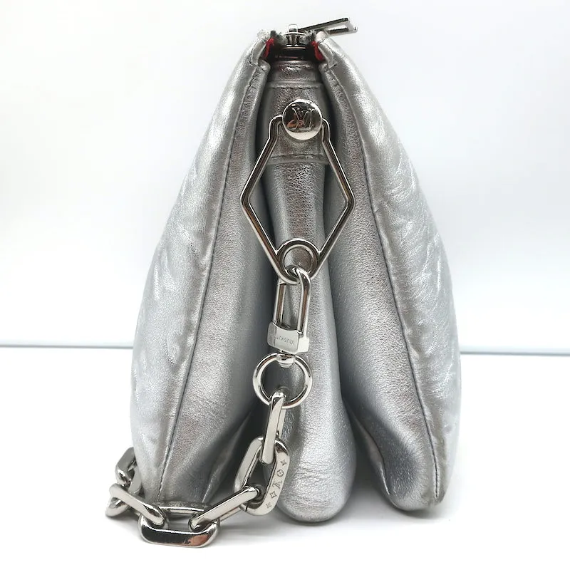 Louis Vuitton Coussin PM Shoulder Bag Silver Monogram Embossed Leather Crossbody