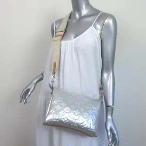 Louis Vuitton Coussin PM Shoulder Bag Silver Monogram Embossed Leather Crossbody