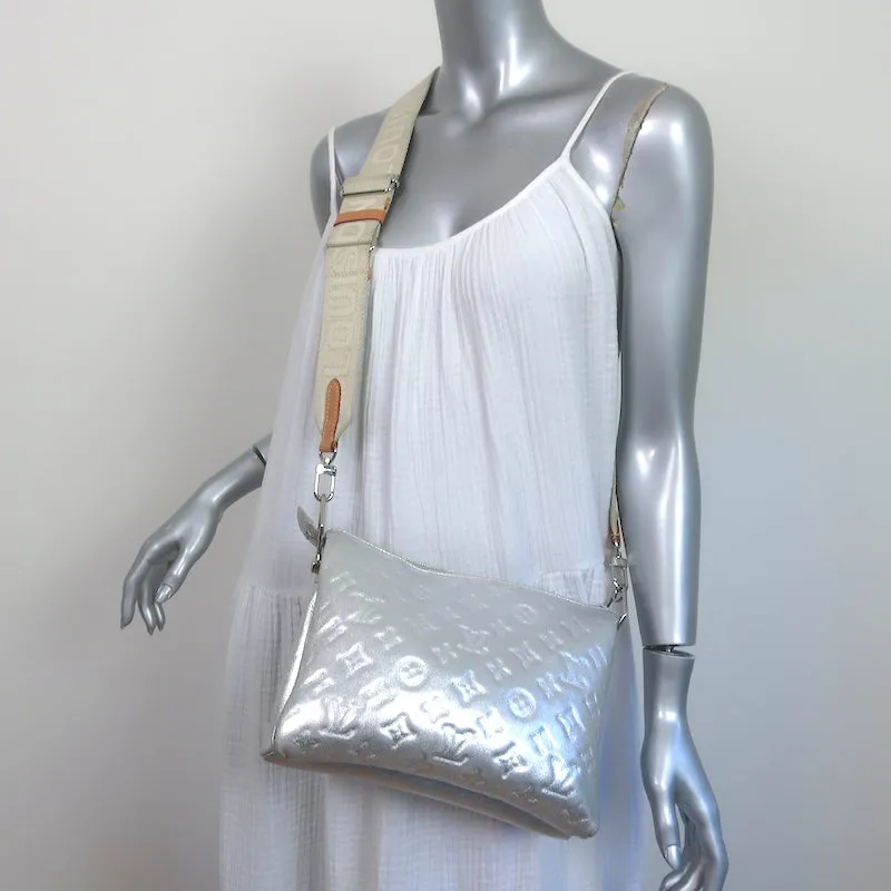 Louis Vuitton Coussin PM Shoulder Bag Silver Monogram Embossed Leather Crossbody