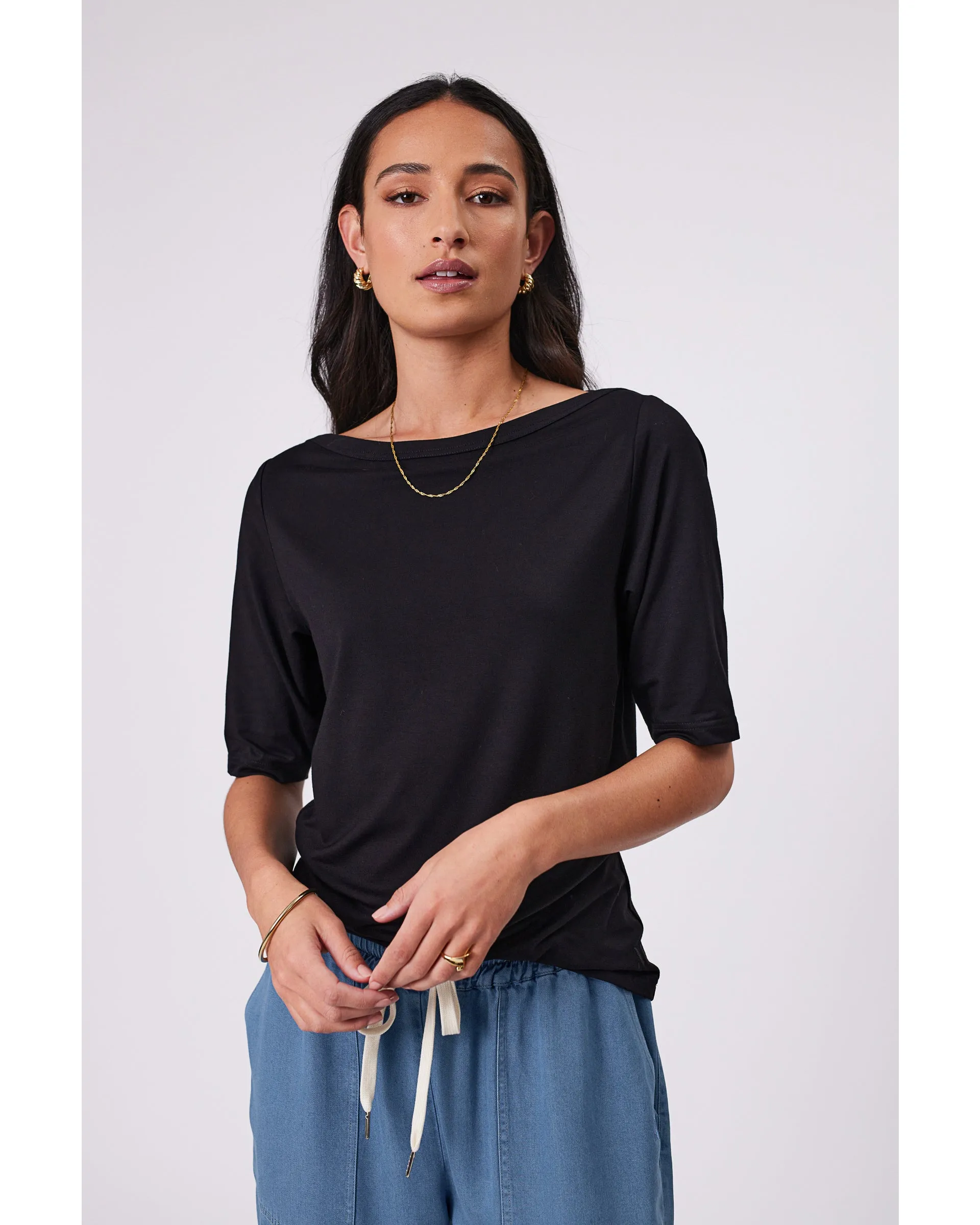 Marlow Level Boat Neck Tee - Black