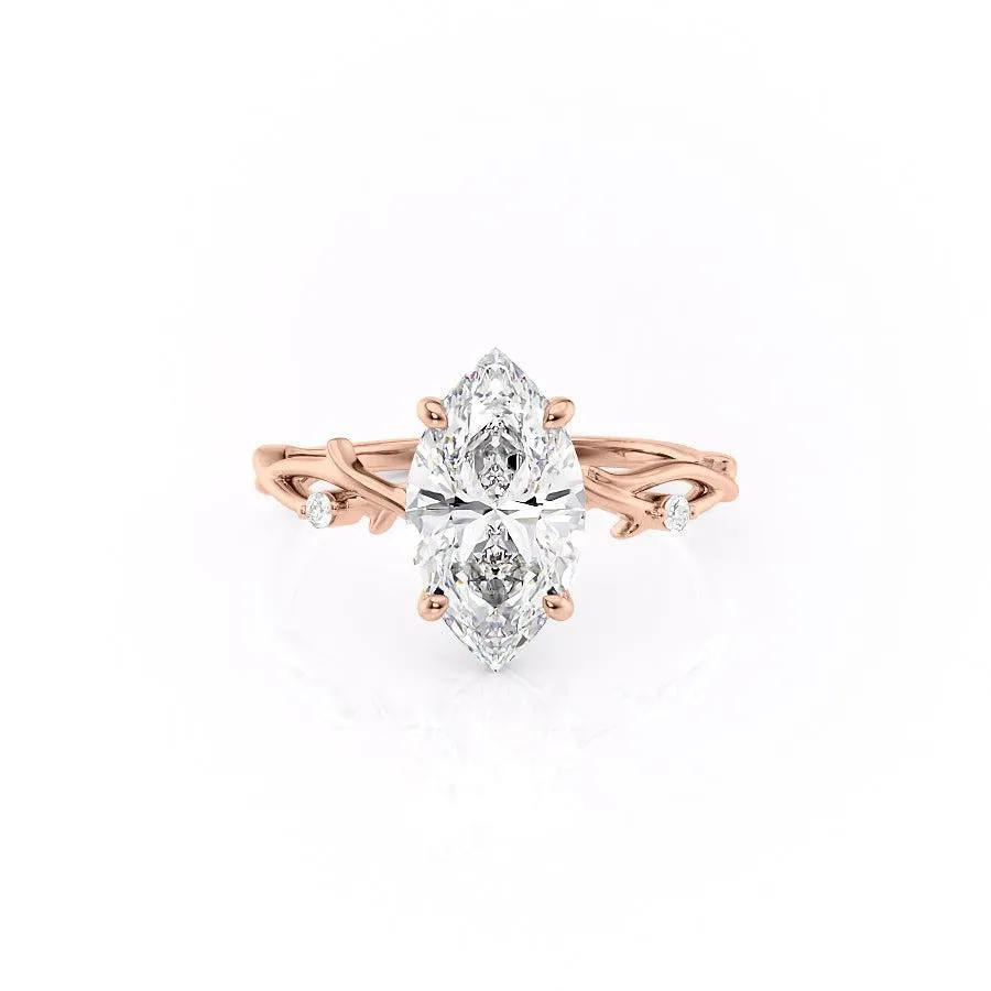 Marquise Cut Moissanite Engagement Ring, Twig Design