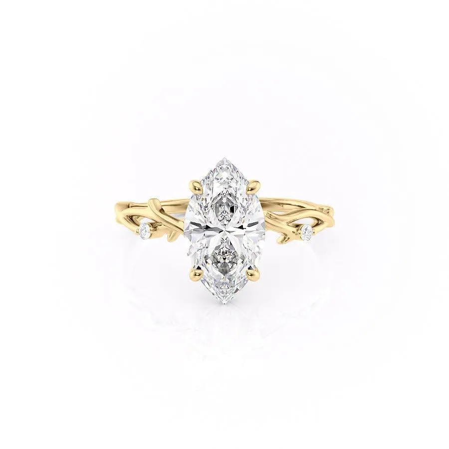 Marquise Cut Moissanite Engagement Ring, Twig Design