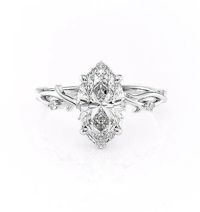 Marquise Cut Moissanite Engagement Ring, Twig Design