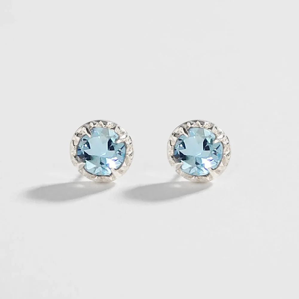MATRIX HALO STUDS | 14K GOLD & AQUAMARINE