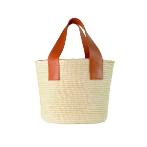 Maxi Tote Woven Straw With Leather Handle