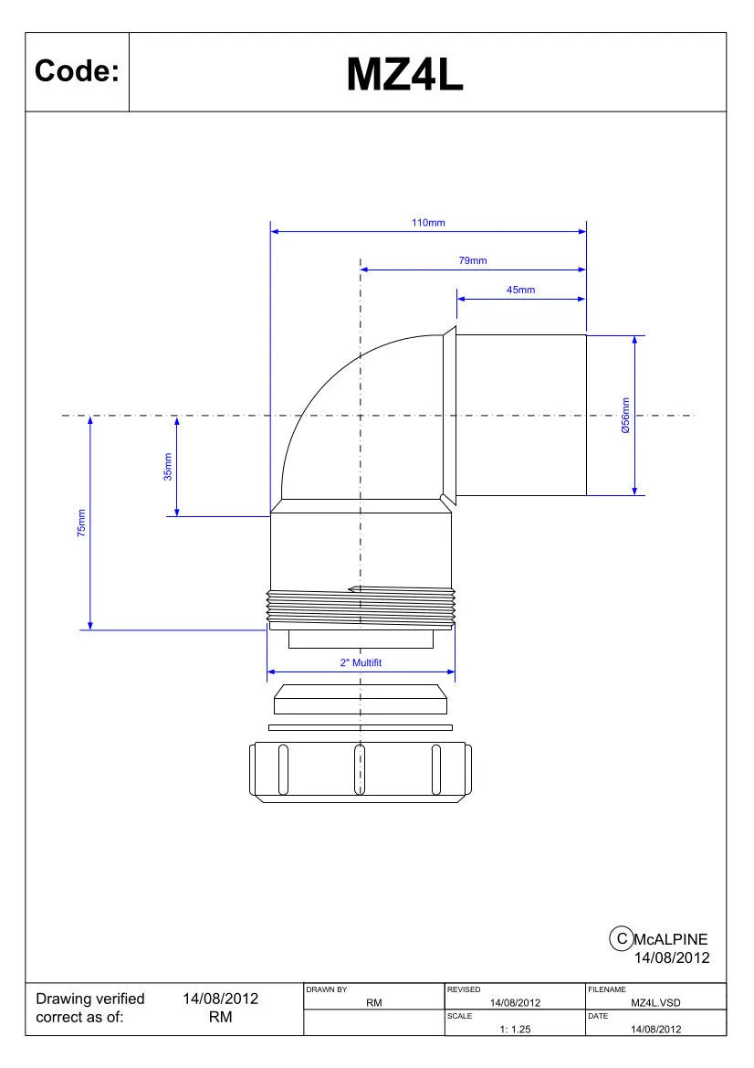McAlpine MZ4L 2" 90° Multifit Bend x Plain End