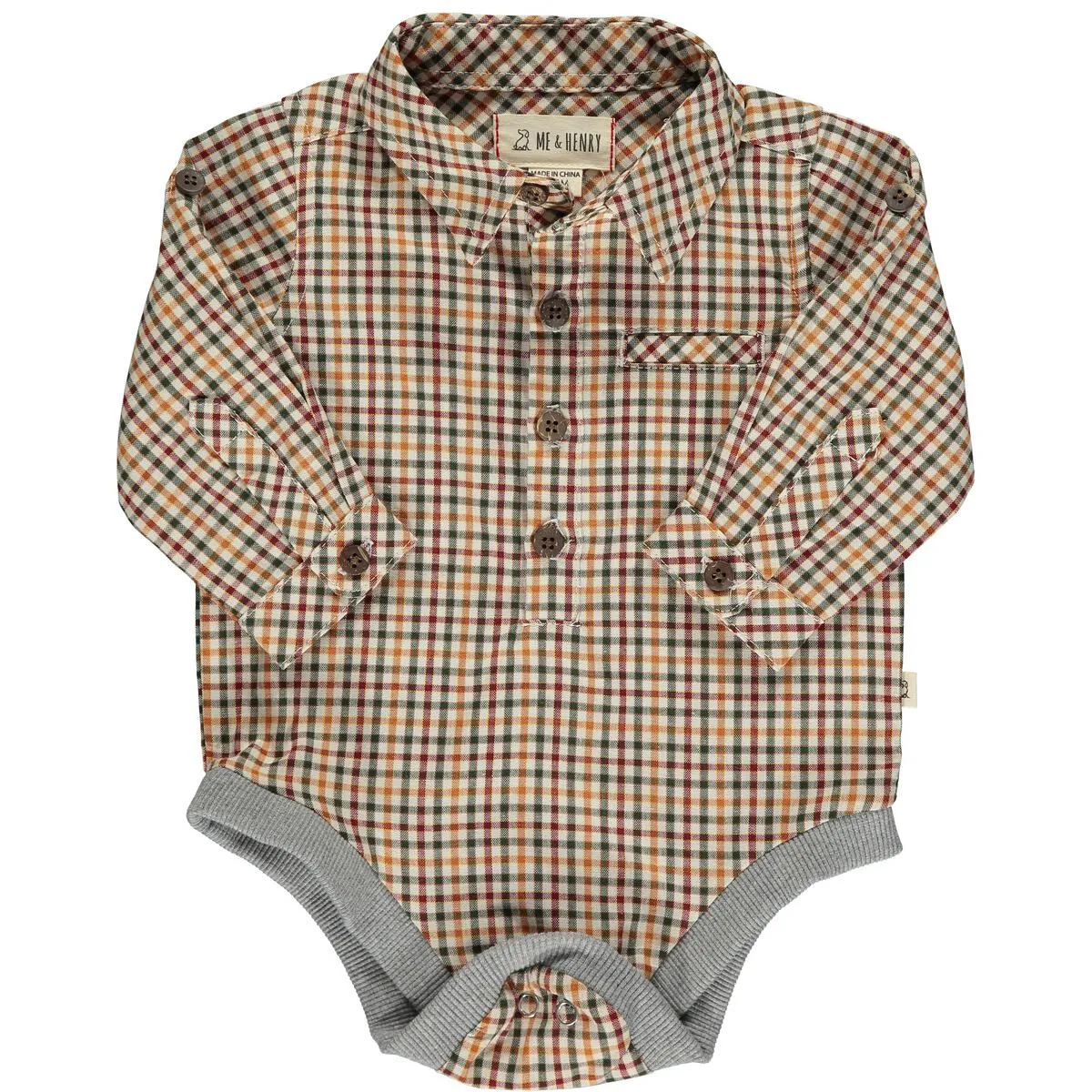 Me & Henry Jasper Woven Onesie - Navy / Gold Plaid