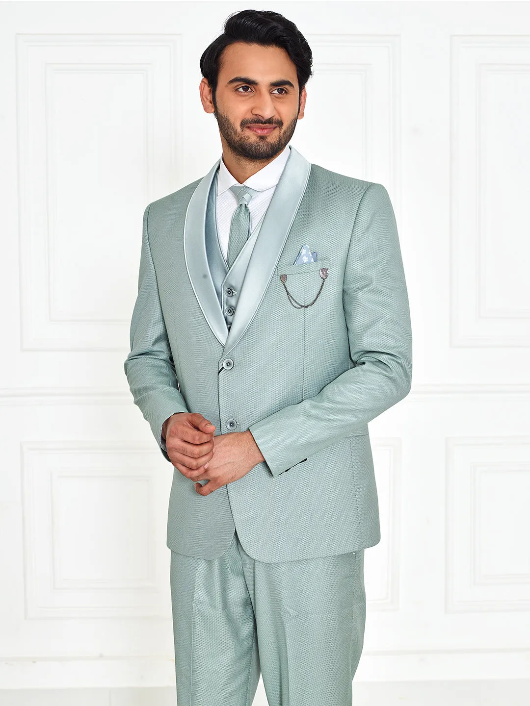 Mens Unique Sea Green Sleek Finish Tux
