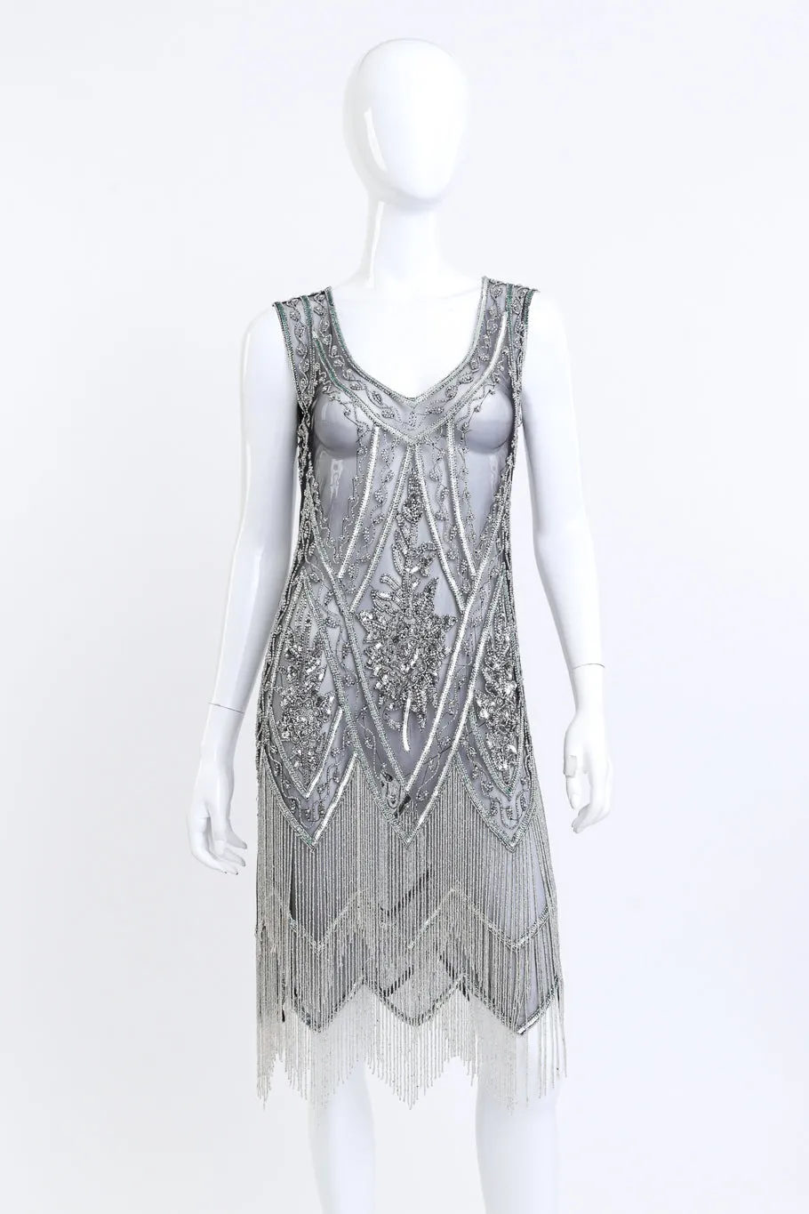 Metallic Pearly Beaded Fringe Flapper Dress