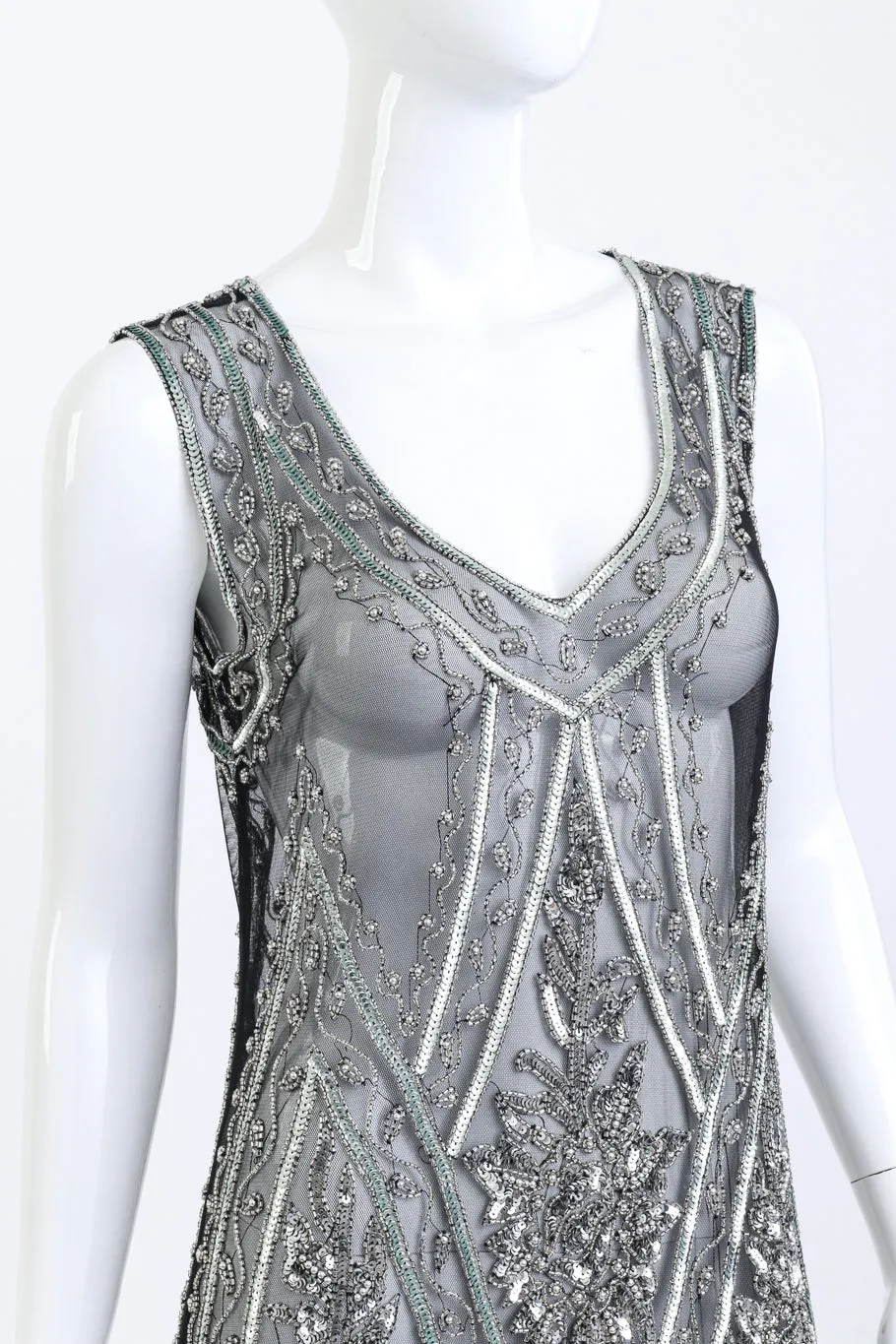 Metallic Pearly Beaded Fringe Flapper Dress