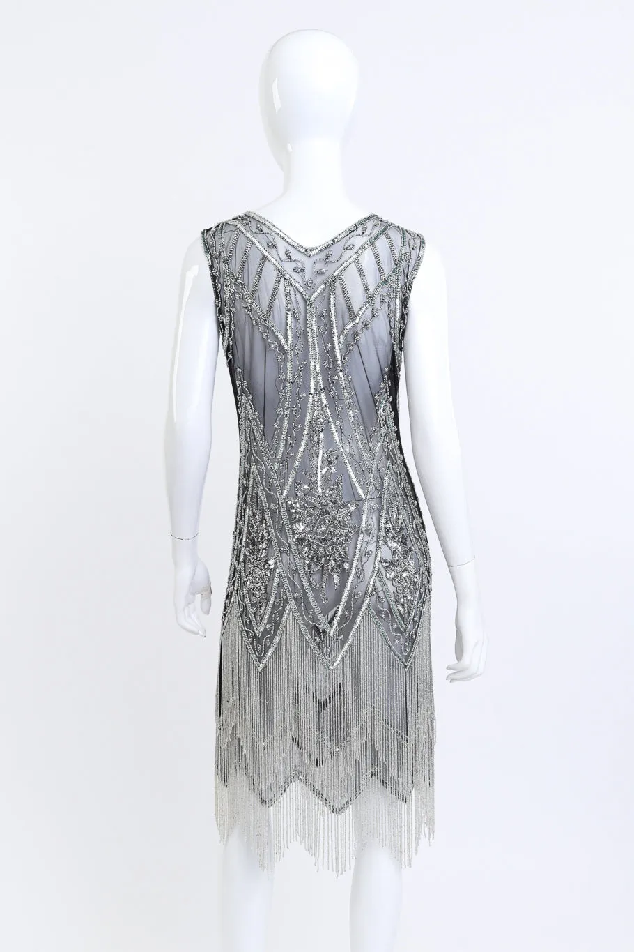 Metallic Pearly Beaded Fringe Flapper Dress